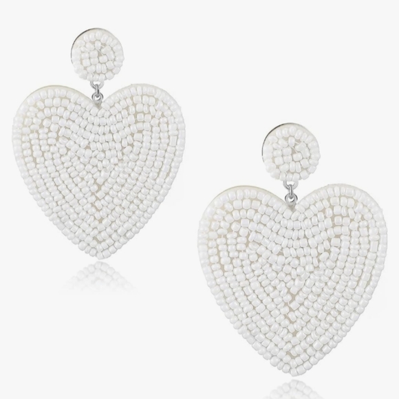 Handmade Large White Heart Beaded Earrings Bead Hearts Statement Jewelry New - Picture 8 of 8